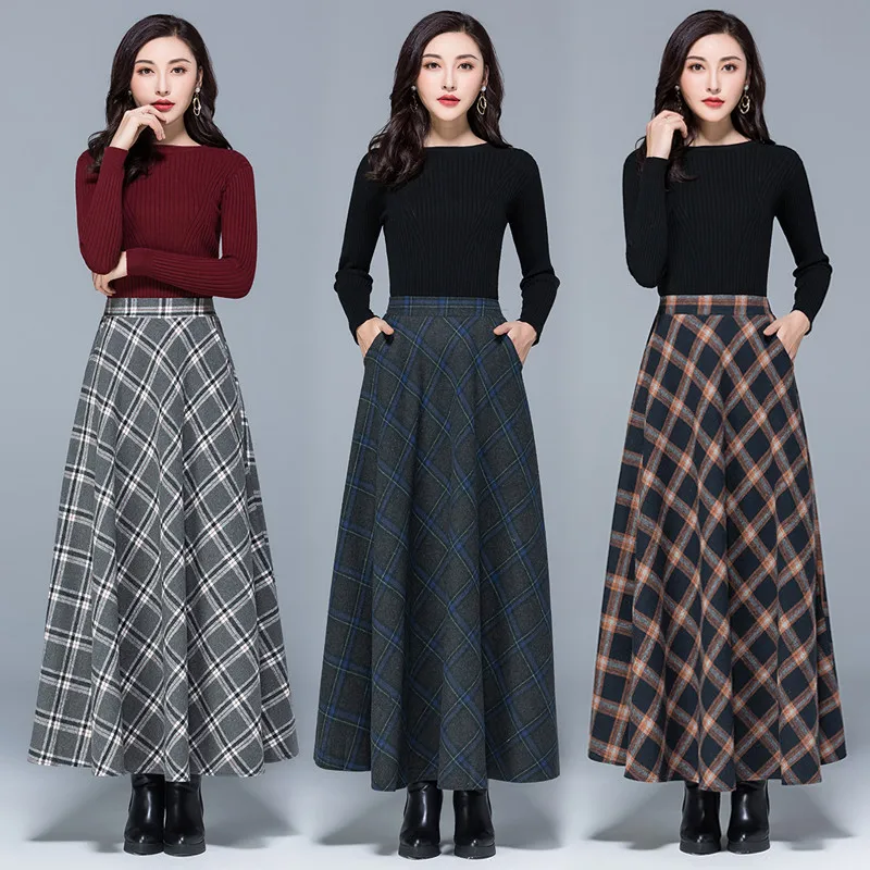 HUSKARY Women’s Plaid Skirt – High Waist A-Line Midi Skirt With Pockets - View #4
