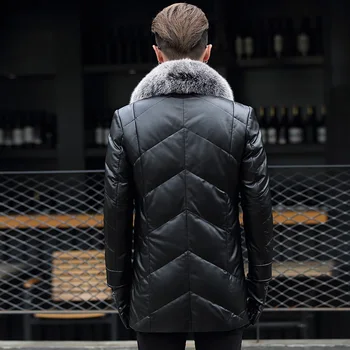 

Winter Genuine Leather Duck Down Jacket Men Real Fox Fur Collar Parka Mens P-13-16188-1 MY721