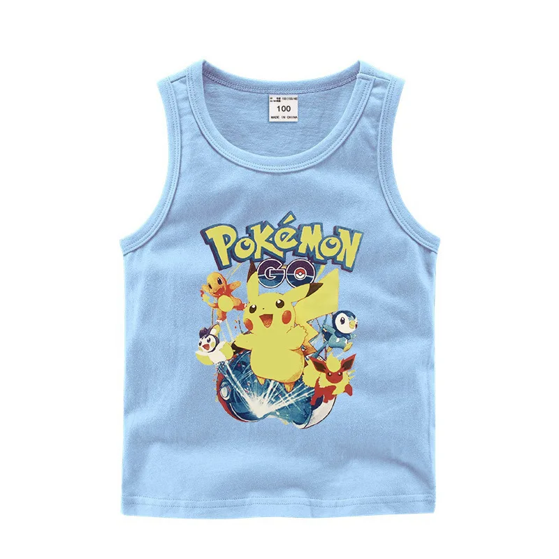 Sudadera de algodón de Pokémon 100% para niños, camiseta sin mangas de Pikachu, ropa de gimnasio sin mangas con dibujos animados
