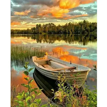 

CHENISTORY Frame DIY Painting By Numbers Seascape Boat Canvas By Numbers Diy Gift Acrylic Handpainted Oil Paint For Home Decor