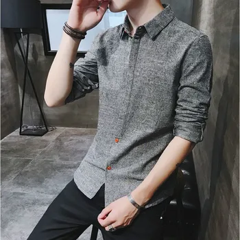 

2019 Autumn New Solid Streetwear Mens Shirts Casual Slim Fit Mens Shirts Long Sleeve High Quality Men Shirts Cotton