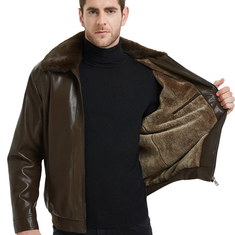 Discount 2019 Winter Leather Jacket Men Motorcycle Fur Collar Removable Coats Steam Punk Thick Warm Plus Size Warm Christmas Clothes