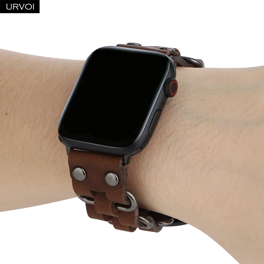 Ремешок URVOI для Apple Watch series 5 4 3 2 1 из натуральной кожи с кольцами ремешок iWatch