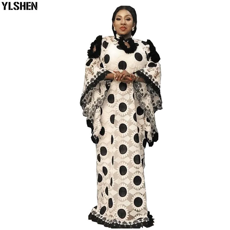 Lace African Dresses for Women Boubou Robe Femme African Dress Dashiki Embroidered Flower Africa Dress Muslim Plus Size Clothing 01