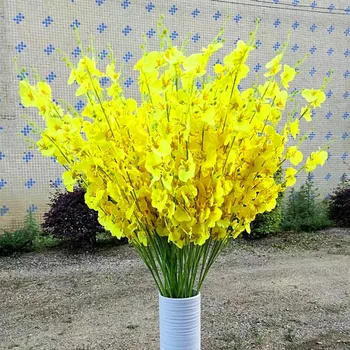 

6pcs Dancing-Lady Orchid Artificial Flower Wedding Home Party Decoration Yellow Wenxinlan Phalaenopsis Artificial Plant