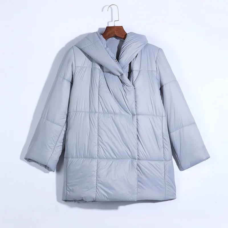 Зимняя куртка года женщин больших размеров пальто Parker толстое пальто сплошного цвета с капюшоном с коротким рукавом женская тонкая хлопчатобумажная стеганая рубашка дна пуховик женский - Цвет: 88gray