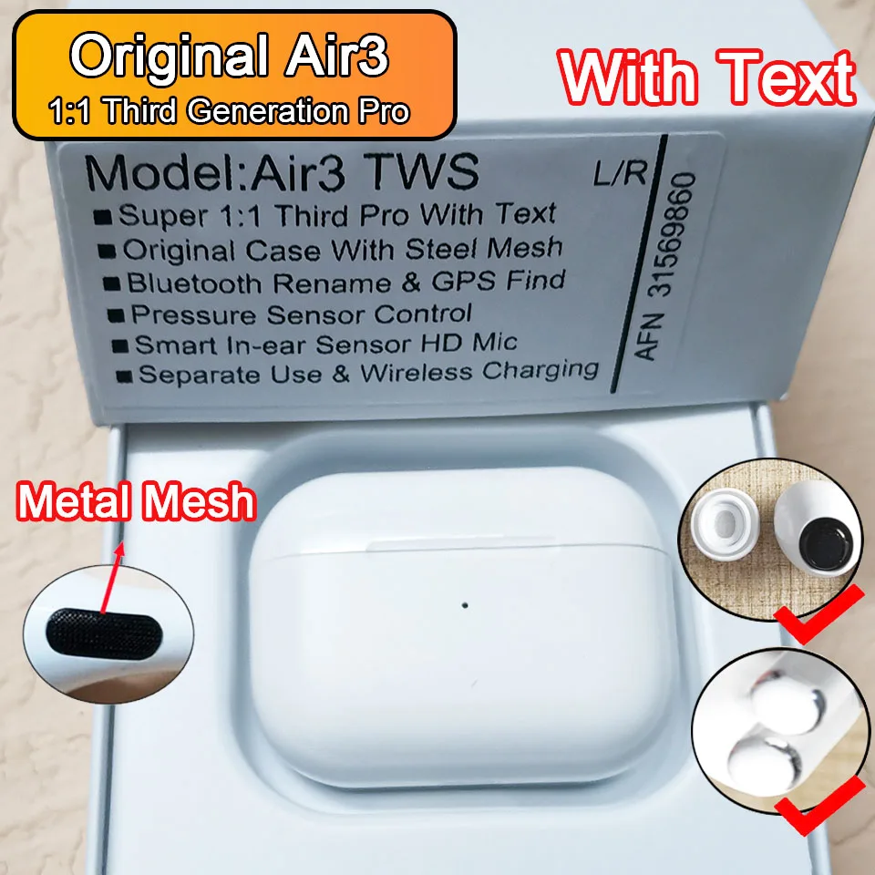 

Air3 Tws Wireless Earphone With Text Air 3 Pro Pressure Sensor Bluetooth Headset Earbuds PK i9000 i1536U i900000 PRO i90000 MAX