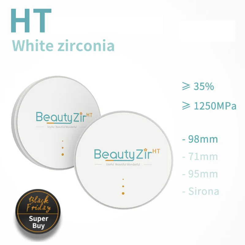 Beautyzir HT белый цирконий 98 мм стоматологические блоки из циркония для CAD CAM зубной