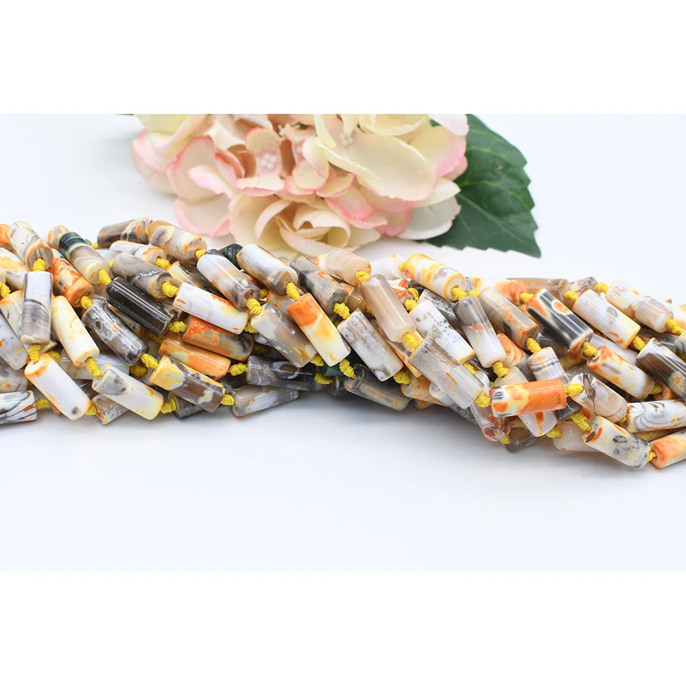 8X21mmNatural Smooth Columnar shape Fresh Yellow Fire Agate stone Beads For DIY necklace bracelet jewelry make 15 