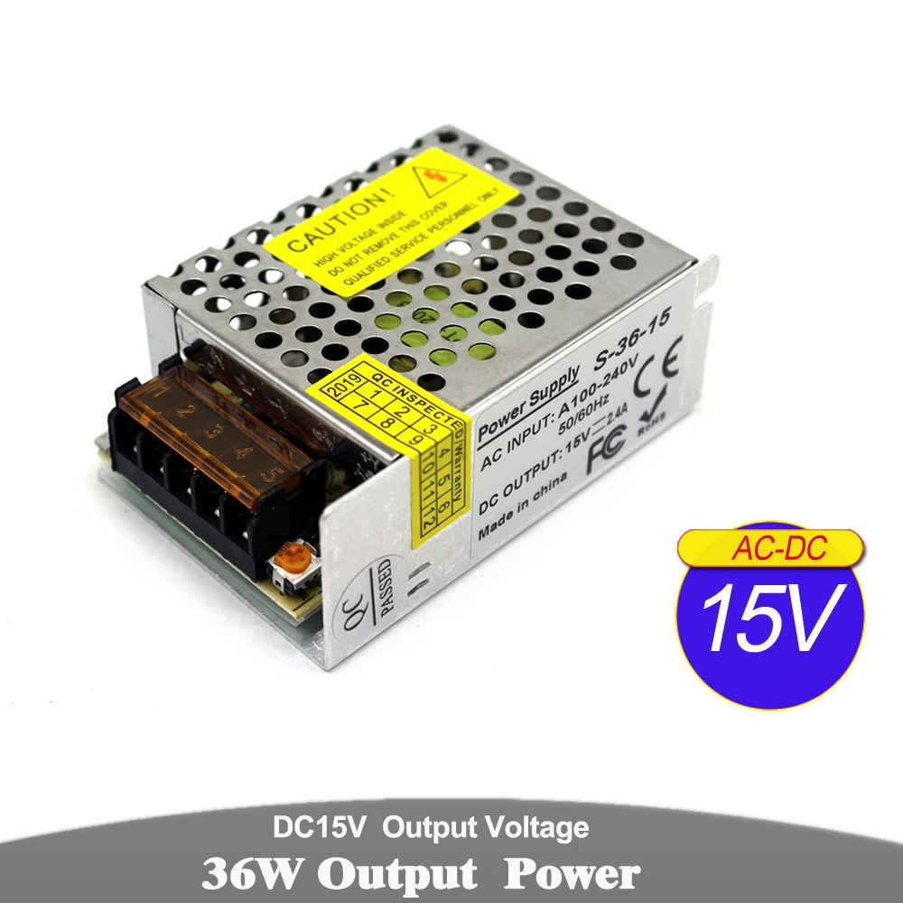 DC15V Power Supply Switch 2.4A 36W Led Driver Transformers 110V 220V AC-DC 15V SMPS Factory Supplier For CCTV Monitor Lighting |