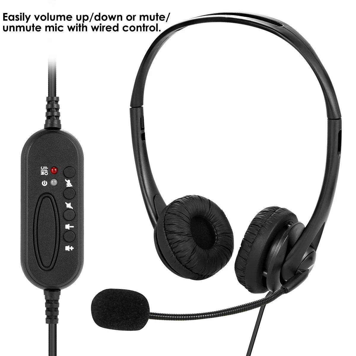 Ergonomic stretchy USB On Ear Wired Headset Earphone with Noise Concealing Microphone for Laptop Desktop Corded Telephone