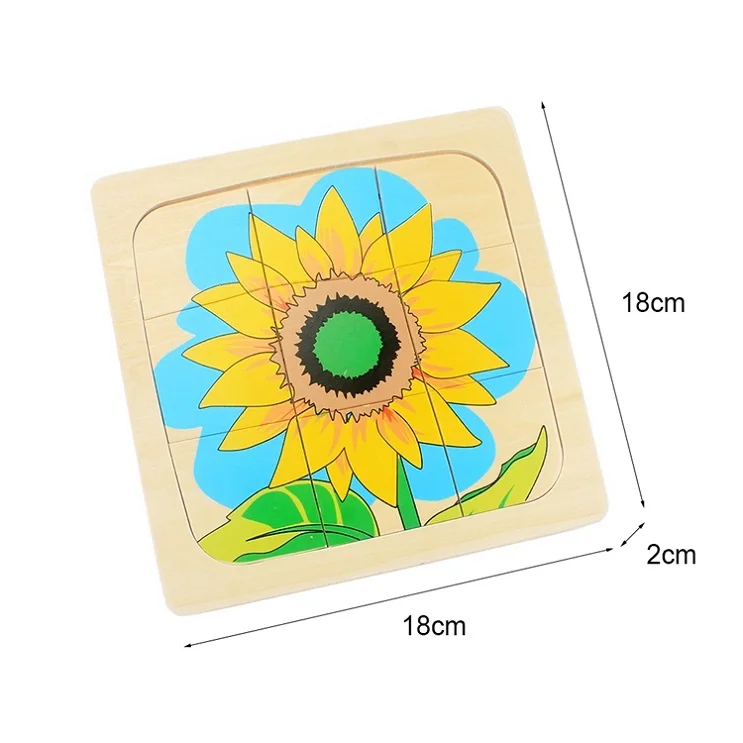 Sunflower Пазлы Монтессори Обучающие деревянные игрушки 3D деревянные головоломки жизненный цикл человеческих животных растения головоломки игрушки для детей - Цвет: Sunflower