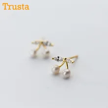 Trusta 925 пробы серебряные милые крошечные бабочки золотые серебряные 6 мм X 8 мм с прозрачным CZ серьги-гвоздики женские ювелирные изделия DS492