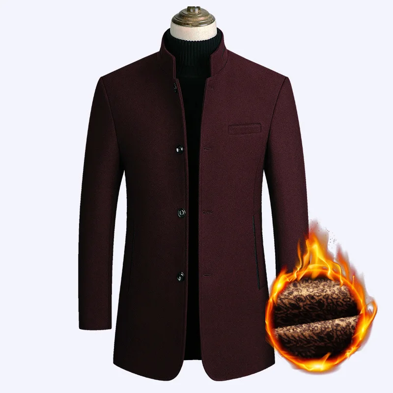 Мужская шерстяная куртка, Осень-зима, утолщенное шерстяное ветронепроницаемое пальто, мужская деловая Повседневная теплая верхняя одежда, куртка, Мужское пальто - Цвет: Wine red