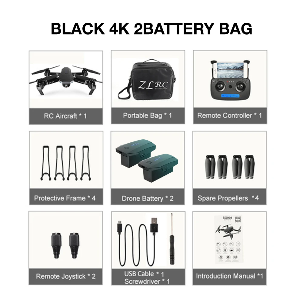 black 4K 2B Bag SG901 Дрон 4K HD ESC 50X зум двойная камера оптический поток Wi-Fi FPV складной селфи дроны Профессиональный Следуйте за мной RC Квадрокоптер - Цвет: black 4K 2B Bag