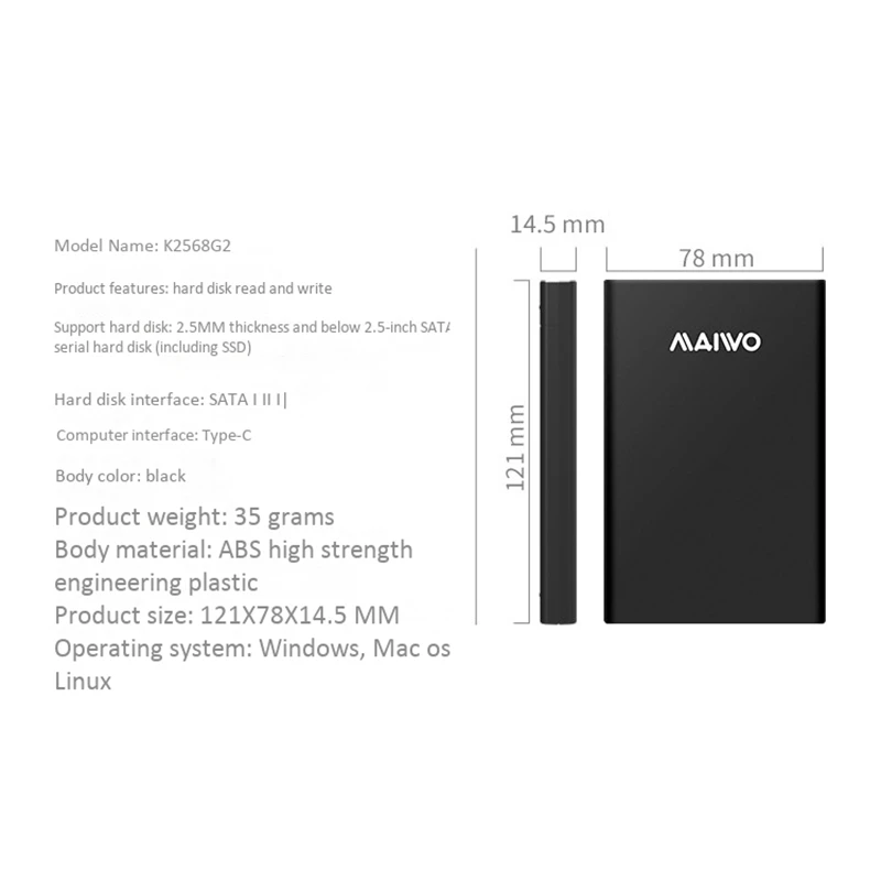 MAIWO K2588G2 type-C до 2,5 дюймов SATA HDD SSD Коробка Внешний Sata USB-C корпус жесткого диска Hdd Ssd Чехол Коробка