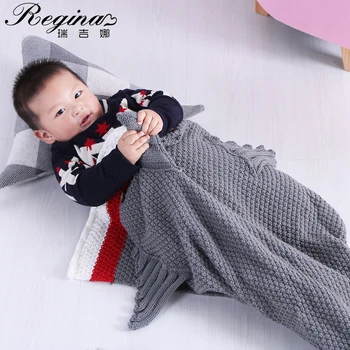 

REGINA Brand Kid Mermaid Tail Blanket Gray Delicate Crochet Shark Design Child Chunky Knit Blanket Breathable Mermaid Blanket