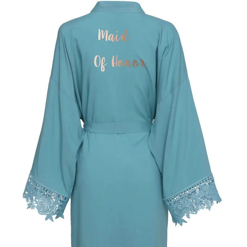 YUXINBRIDAL пыльный зеленый однотонный хлопковый Халат кимоно с кружевной отделкой женский свадебный халат белый халат для сна - Цвет: dusty G Maid Honor