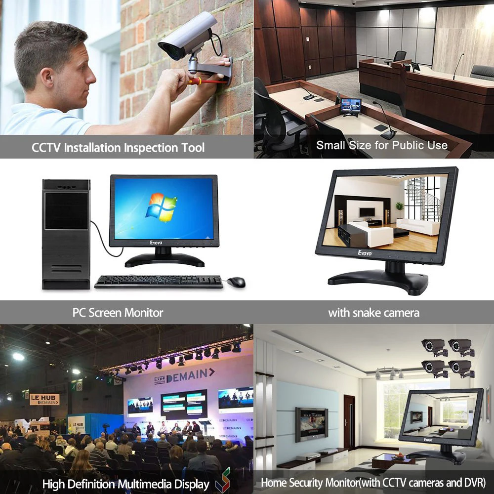 Eyoyo EM10 10 Inch IPS Small Monitor LCD Screen Computer TV Display 1280x800 With HDMI VGA BNC AV for PC CCTV Security Monitor