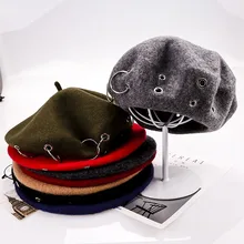 Женская шерстяная смесь Модный берет шапка сплошной цвет громоздкие зимние шапки в стиле панк обруч винтажная шляпа художника капот шапки для женщин и девушек