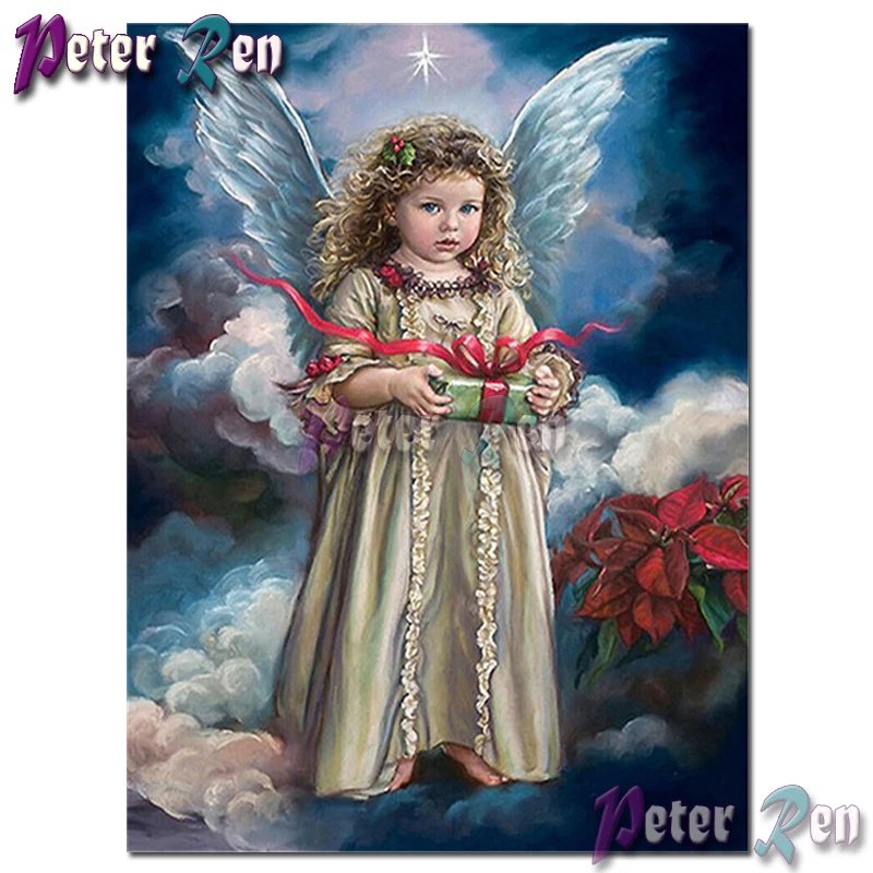 5d Девушка ангел с подарком Алмазная Вышивка Сделай Сам квадратная или Круглая