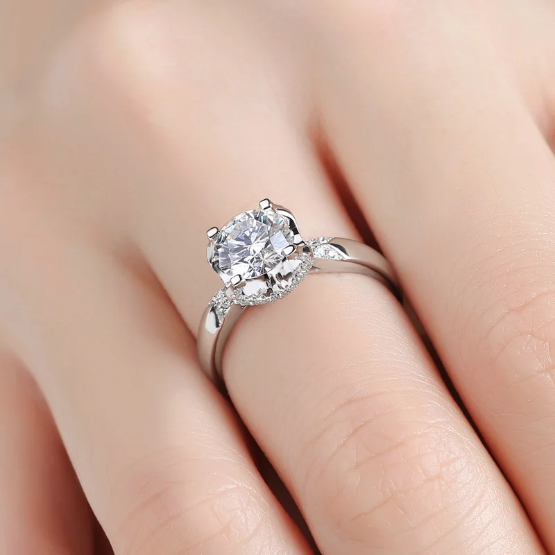 Классический 4 коготь 9 к белое золото Трендовое Moissanite кольцо 1ct 2ct 3ct круглый вырез лабораторный алмаз обручальное кольцо на головщину