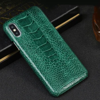 

Genuine Leather phone case for iphone 11Pro max 6 7 8 8plus Real Ostrich Leather cover for Iphone XR XS MAX 11 black hard cases