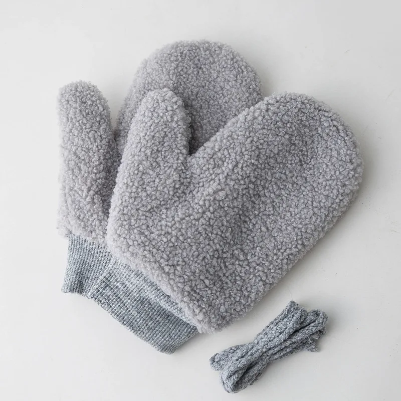 Зимние меховые перчатки, одноцветные, новинка, полный палец, Kawaii, варежки, модные, милые, простые, подходят ко всему, перчатки, теплые, пушистые, женские - Цвет: grey