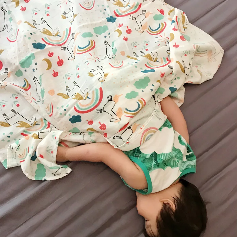 Unicorn Муслиновое детское одеяло муслиновое Пеленальное Одеяло хлопковое бамбуковое детское одеяло s для новорожденных бамбуковое муслиновое одеяло s 120 см - Цвет: Unicorn
