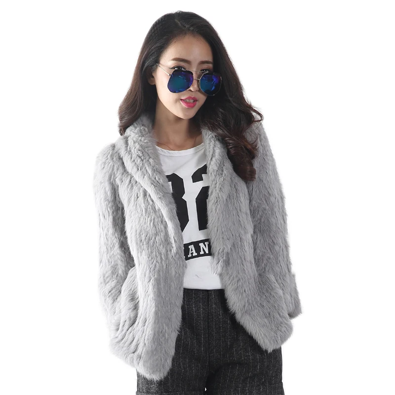 

Womens Real Rabbit Fur Knitted Coat Short Jackets Top Selling Cardigan Amazing Long Sleeve Top Wholesale Female