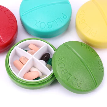 

Round Mini Pill Box Storage Containers 4 Grid Plastic Pills Case Organizer First Aid Kit Portable Medical Care Boxes for Elderly
