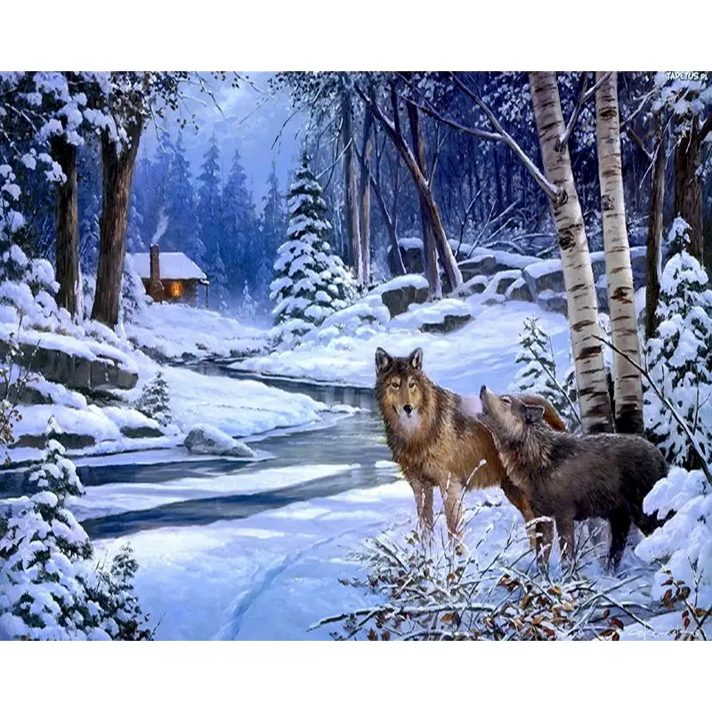 

RUOPOTY DIY Oil Painting By Numbers Timberwolves Animal Acrylic Paint Modern Wall Art For Adults Handpainted Home Decor Gift
