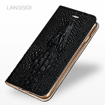 

Genuine Leather Flip case for redmi note 4 note 7 note 8 pro 4X K20 mi 9T Crocodile skull phone cover 360 full soft protective