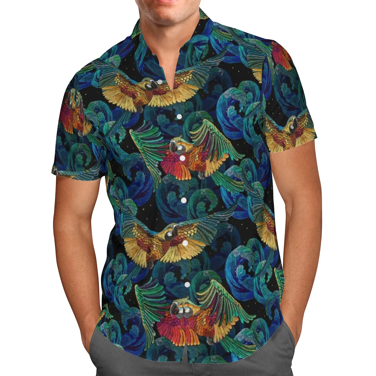 

Harajuku Hawaiian Leisure Multi Color Parrot Hawaii 3D Printed Men Cool Short Sleeve Shirt Streetwear Fashion Camisas de Homdre