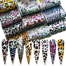 10pcs לייזר הדפס מנומר נייל לסכל מדבקות שקפים העברה הולוגרפי דבק כורכת נייל אמנות קישוטי מניקור ZJT4083(China)