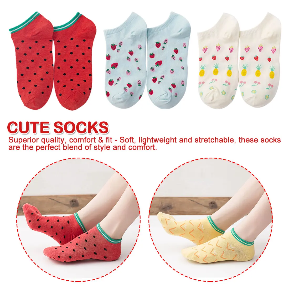 Cute Adult Short Ankle Fruit Socks Korean Fresh Fruits Socks Strawberry Pineapple Watermelon Cherry Avocado