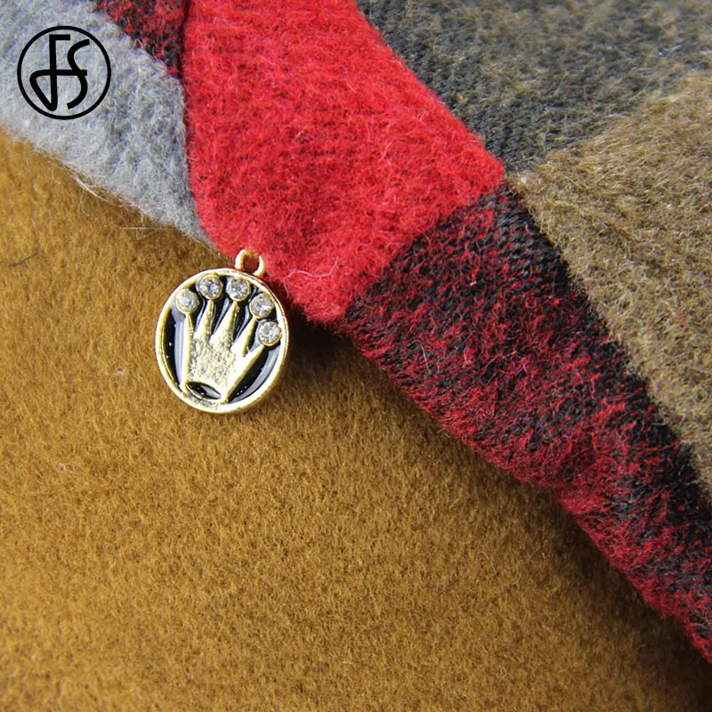 Женский фетровый берет FS теплый шерстяной в клетку красного оранжевого зеленого