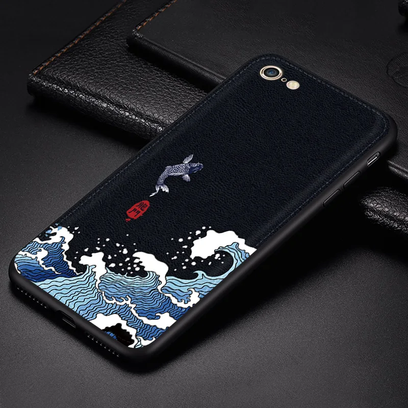 fish Роскошные кожаные чехлы для телефонов iPhone 8 7 6 6s Plus X Xs Max XR, мягкий силиконовый чехол для телефона с 3D текстурой - Цвет: fish