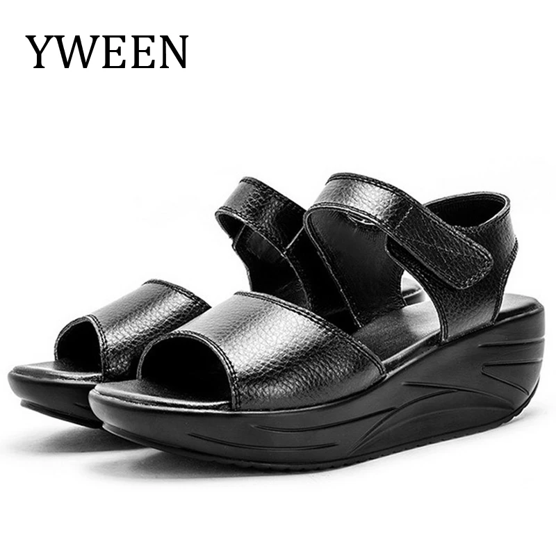 

YWEEN Casual Leather Sandals Women Wedge Sandals Platform Summer Shoes Ladies Sandalias Beach Shoes Chaussures Femme wholesale