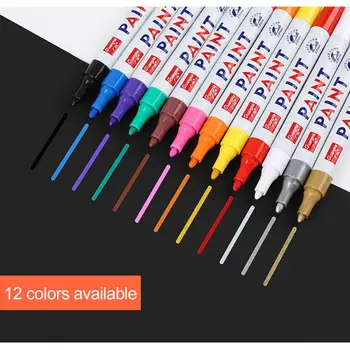 

12 colors Waterproof Car Tyre Tire Tread CD Metal Permanent Paint Marker Graffti Oily Marker DIY art marker Stationery Hot Sale