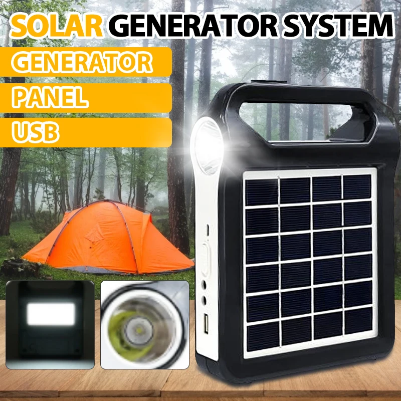 Rechargeable 6V Portable Solar Panel Power Storage Generator System USB Charger with Lamp Lighting Home Energy Kit | Обустройство