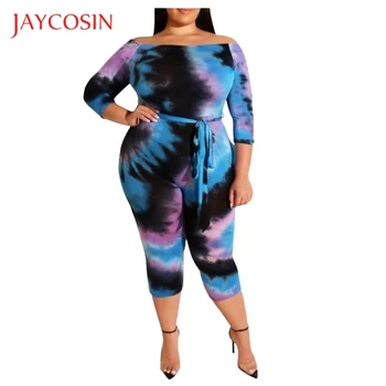 

Jaycosin Rompers womens jumpsuit Off Shoulder Tie dyeing Look Party Club Playsuits Long Sleeves Jumpsuit Overalls For Women 930