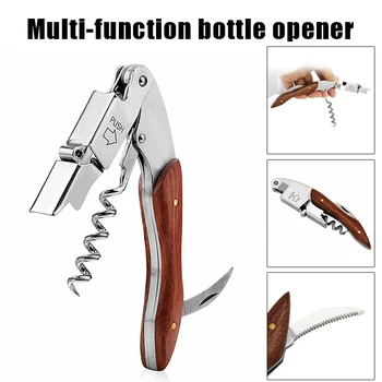 

HOT Multifunction Corkscrew Wine Bottle Opener Stainless Steel Rosewood Cutter TI99