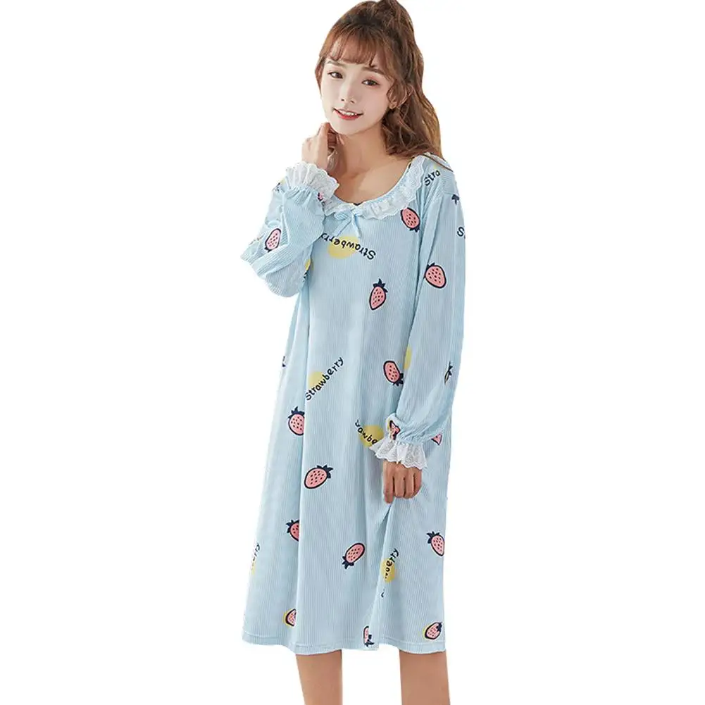 DL Женская одежда для сна с длинными рукавами, корейские пижамы Kawaii, сладкая Ночная сорочка, пижамы для девочек, осенняя ночная рубашка - Цвет: DL