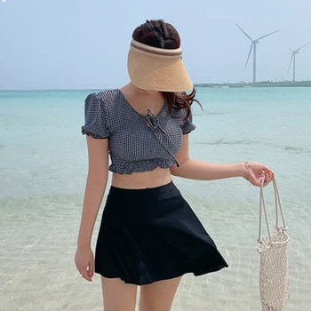 

Swimsuit For Girls Separate Bikini 2020 Summer Swimwear With Push Up New Split Women Japanese Korean Plaid Underwire Bracket