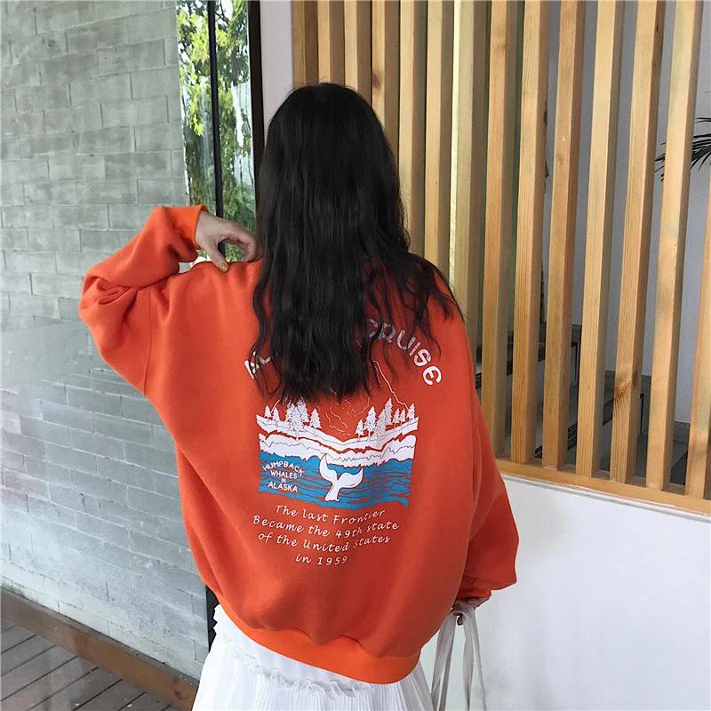 Толстая бархатная Женская толстовка ulzzang Harajuku с забавным принтом, свободная зимняя новая модная винтажная Женская толстовка