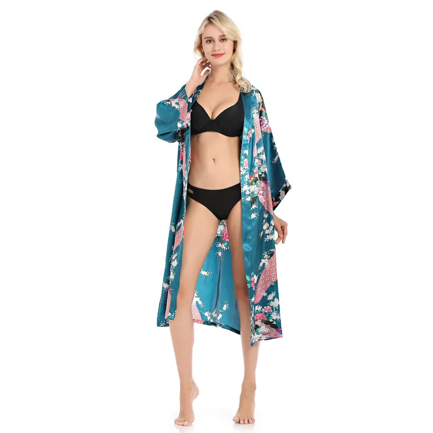 Женские сексуальные костюмы, японское кимоно, юката, платье с поясом, атласный Шелковый кардиган, пижама, одежда для сна, Женский Гладкий купальный Халат