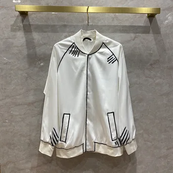 

High-end Hand-painted Black and White Contrast Line Jacket Coat 2020 Autumn Loose California Baseball Collar Windbreaker Jackets