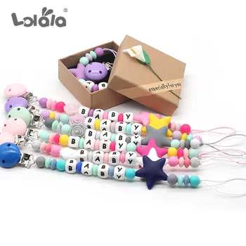 

customize Name Baby Pacifier Clips Stars Pacifier Holder Chain Silicone Beads Baby Teething Chain Nursery Toy Shower Gifts