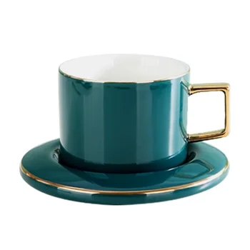 

Gold Creative Coffee Cup European Bone China Tea Cups Set with Spoon Green Porcelain Chicara Porcelana Home Container LL50CC
